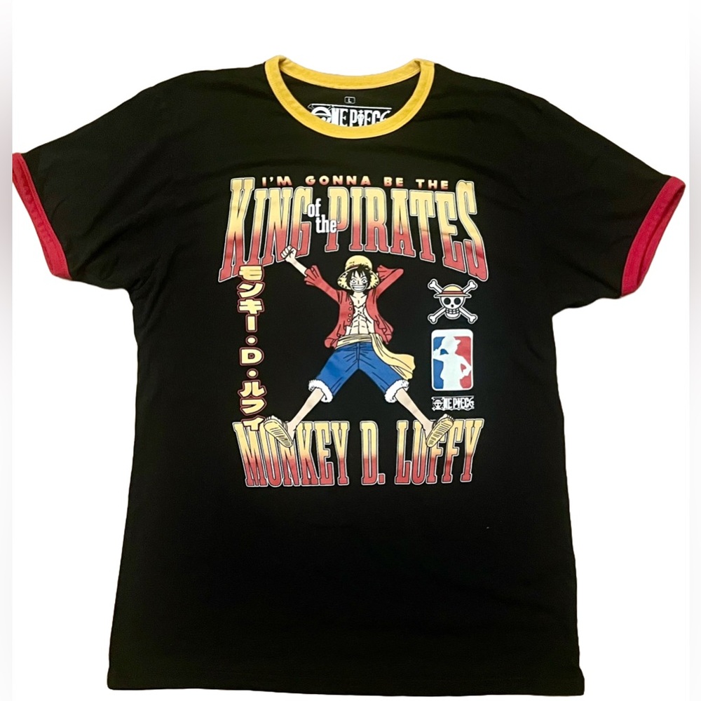 One Piece Black and Red Short Sleeve Tee LG